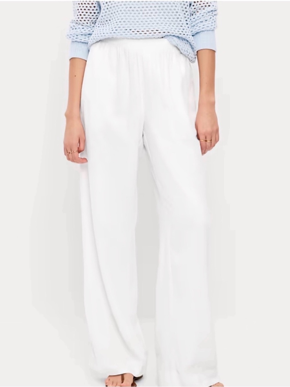 Old Navy Bright White High-Waisted Linen Blend Super Wide Leg Pants Large